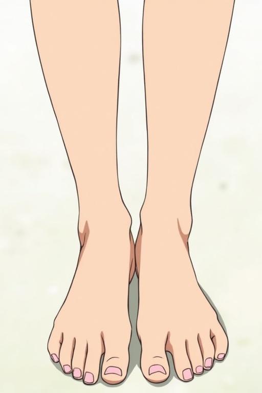 View of feminine feet illustrated in anime style from an anime character. Character is Iowa from Kantai Collection. Rest of body is visible. Shoes are held in hands.