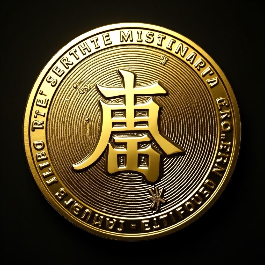 A crypto coin features the Japanese character 霞 at the center. The word 'binance' encircles the coin's rim.