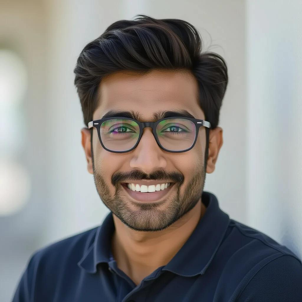 Photograph of a young man with stylish hair wearing a polo shirt standing against a blurred background. Natural lighting illuminates the person's features, enhancing their casual yet professional appearance.