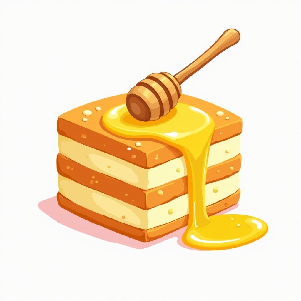 Illustration of a honey cake with layers. Warm and inviting appearance. Honey details. Designed for children's coloring book.