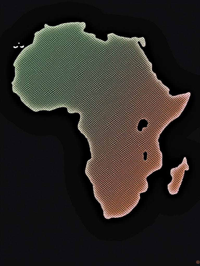 AI representation of Africa. Outline of the African continent with a stylish gradient. Minimalist and artistic design highlighting Africa's geography.