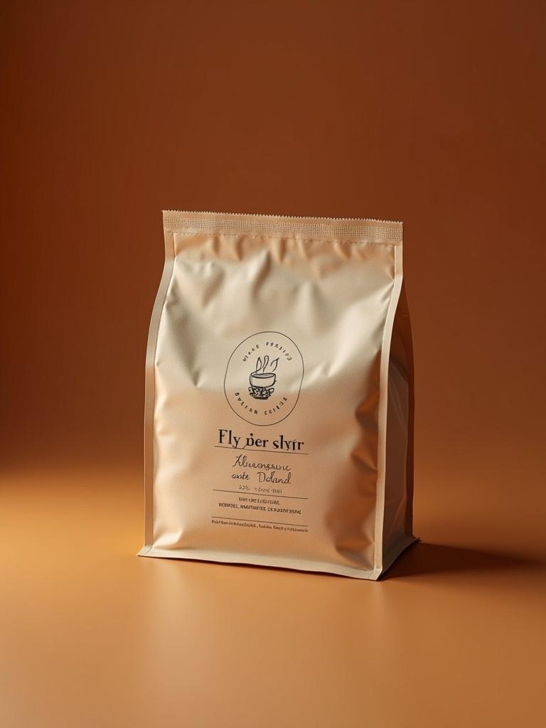 Minimalistic coffee packet design showcases typography. Clean fonts enhance the product. Warm tones evoke richness and tranquility.