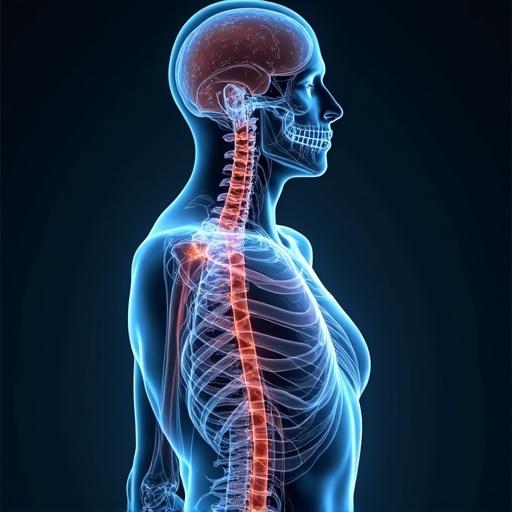 Illustration of an entire body biomodulation device with sensors. Details of human anatomy highlighted.
