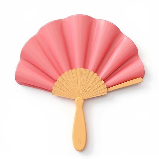 A hand fan displayed in 3D cartoon style with a clean background. Fan is pink with a peach handle.