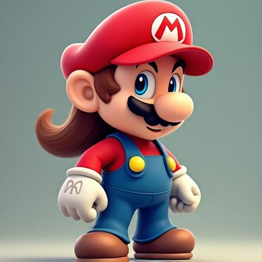 Create a female version of the character Mario Bross. Preserve original characteristics. Place her in a video game scene.