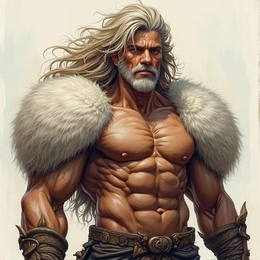 Colorful illustration of a young man depicted as a semi-god, possessing large beast-like horns. Character has platinum hair and a youthful appearance while wearing fantasy clothing.