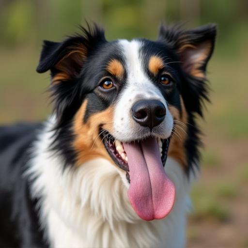 dog breed with black and white fur smiling