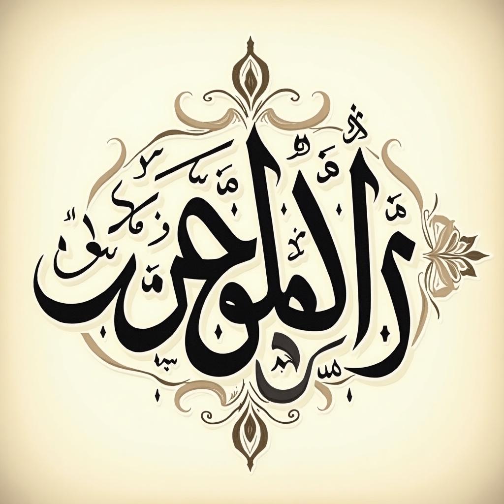 The image features intricate Arabic calligraphy depicting the word 'وحد' elegantly styled in black with gold accents. The background is a soft beige, enhancing the visual appeal. Ornate flourishes accompany the text, creating a harmonious blend of art and language. This artwork captures the essence of traditional Arabic design. It's suitable for various decorative applications, including prints and apparel.