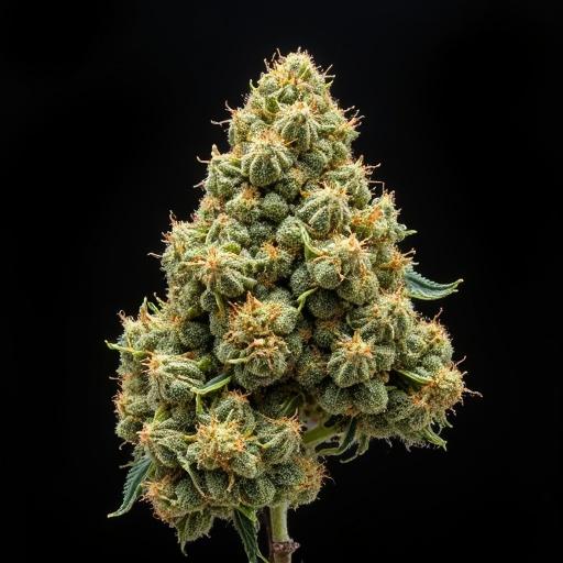 Ultra-macro image of Jack Herer cannabis bud with rough trim set against a black backdrop.
