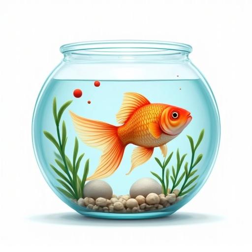 Fish bowl in 3D cartoon style against white background