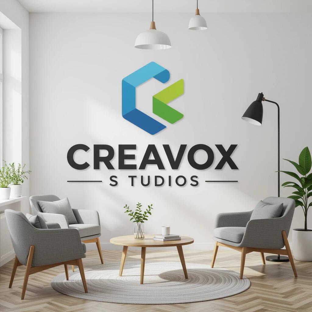 Logo design for 'CREAVOX' with 'S T U D I O S' underneath. Professional and corporate style showing professionalism.