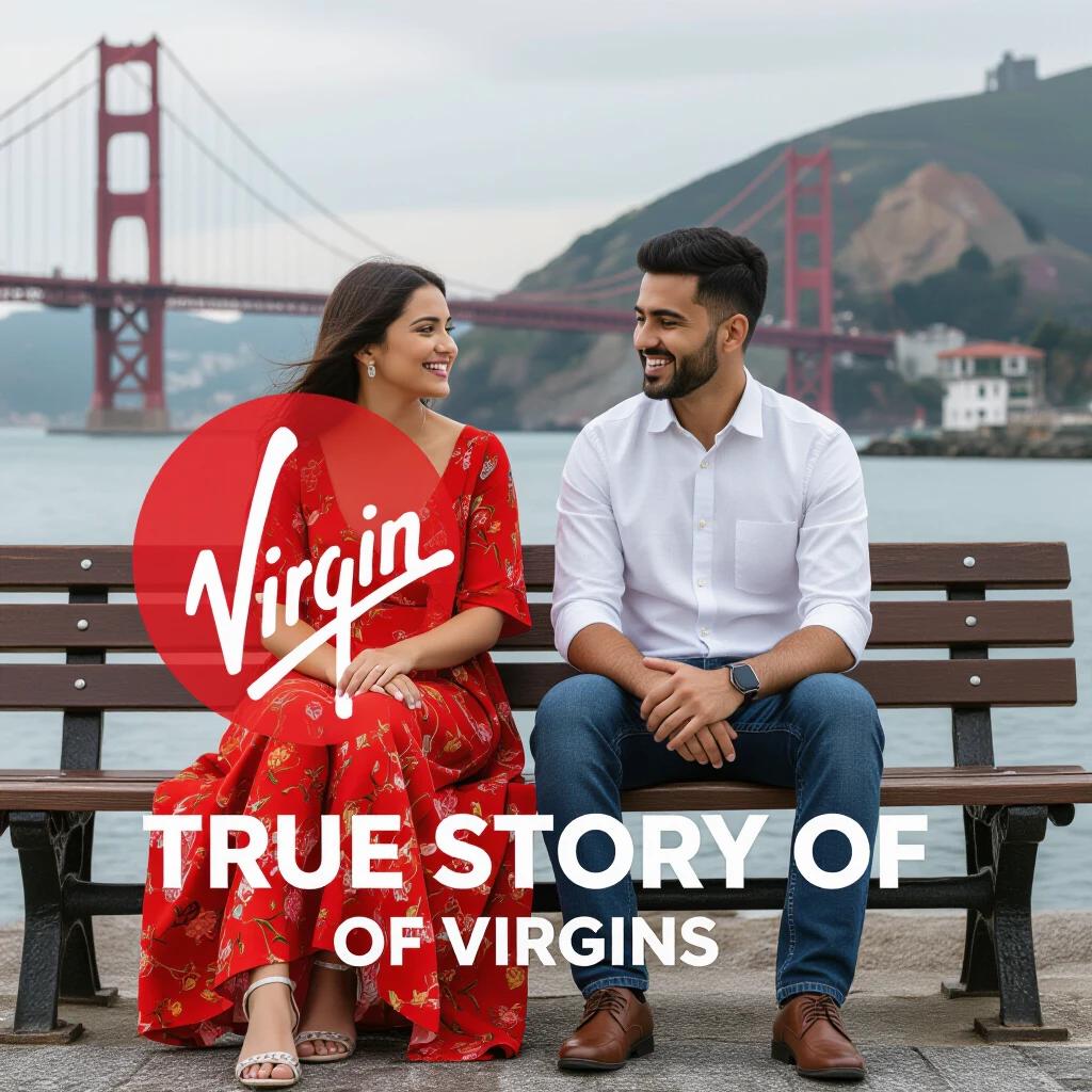A couple sits on a bench facing the Golden Gate Bridge in San Francisco. They are dressed in casual clothing. The scene conveys a sense of romance and personal storytelling.