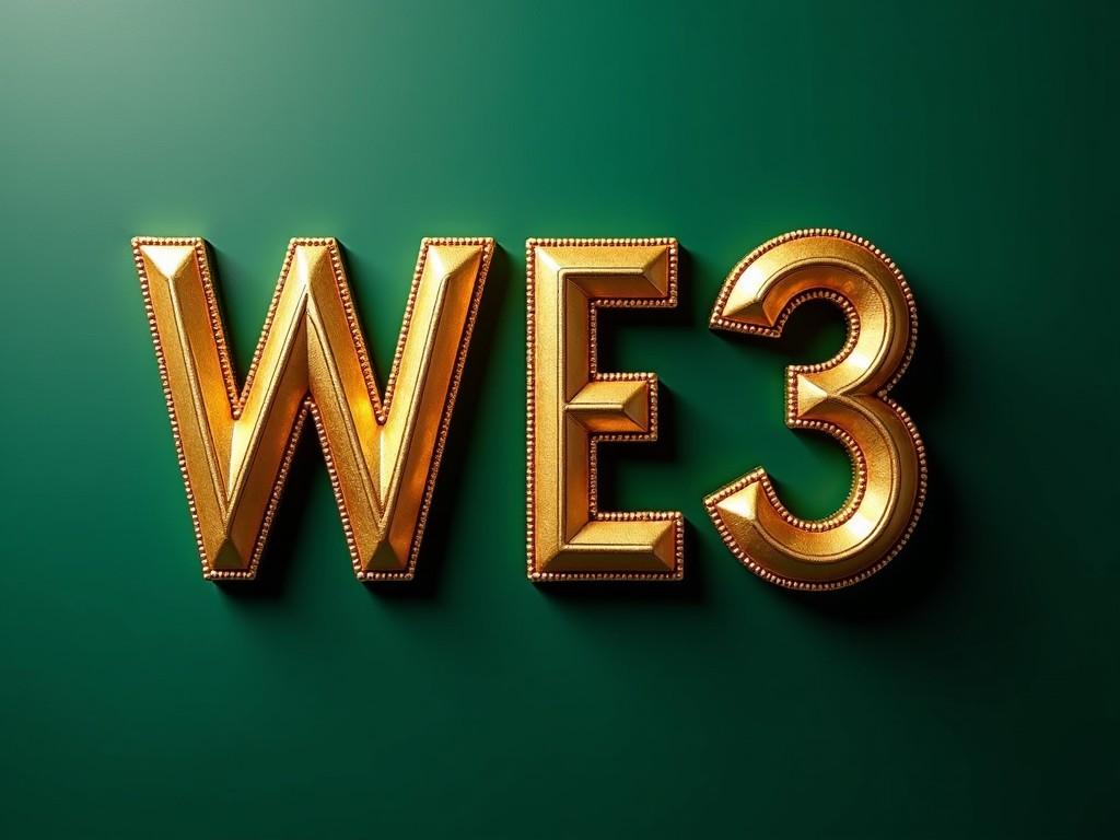 The image showcases a single, ornate golden letter 'WE3 URBANITE' set against a dark green background. The letter is three-dimensional and seems to be embossed or raised, giving it a luxurious appearance. The gold has a polished finish with intricate beading along the edges. The rich green background contrasts beautifully with the gold, enhancing its prominence. This combination creates an eye-catching and elegant composition, ideal for upscale branding and marketing.