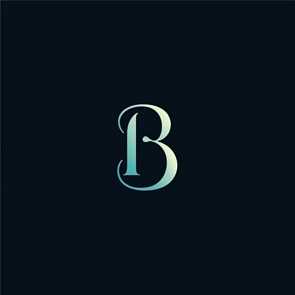 Logo design featuring a grand stylized letter B. Modern font options with luxurious gradient. Layout configurations emphasize balance and creativity. Use blues blacks and teals.