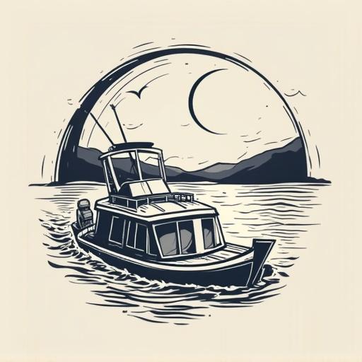 Logo design for a travel YouTube channel featuring a boat in a minimalist line art style with a scenic backdrop.