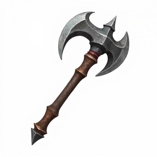 Icon of an ancient short axe designed for a card game. Blade is forward. Gray and brown colors. In the style of World of Warcraft. Transparent background. Size 48 x 48 pixels.
