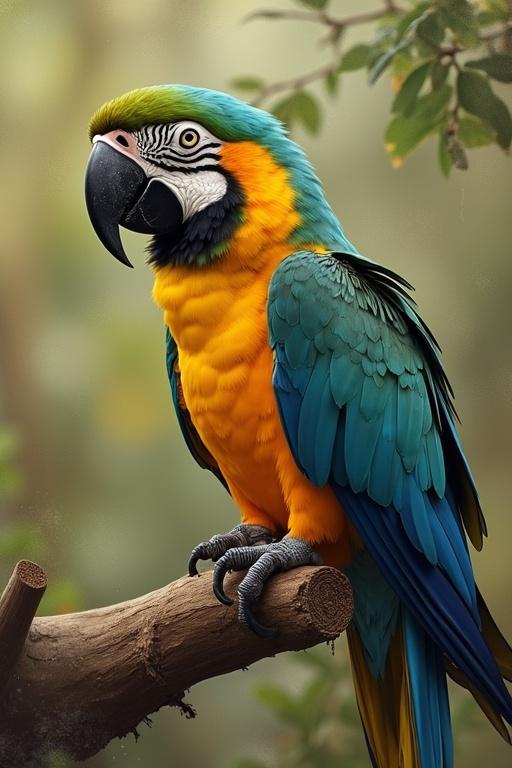 Colorful parrot perched on a branch. The parrot has a vibrant mix of blue, green, and orange feathers. Background slightly blurred to emphasize the parrot. Text overlay: ParrotMC.