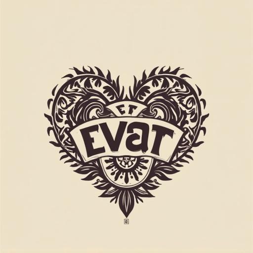 Logo design featuring a heart shape with intricate details showcasing the name 'Evat'.