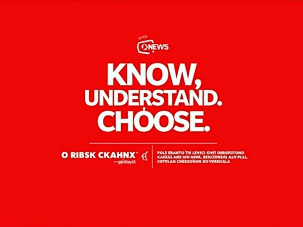 This image features a promotional banner for a news channel. The background is a bright red, creating a bold and attention-catching effect. In the center, there is a message in Romanian that translates to "Know. Understand. Choose. Romania chooses." This phrase suggests that the channel encourages viewers to stay informed and make educated decisions. Below the main message, it states that this is the number one news television channel covering important events. The overall design emphasizes the importance of news and informed choices in the viewers' lives.