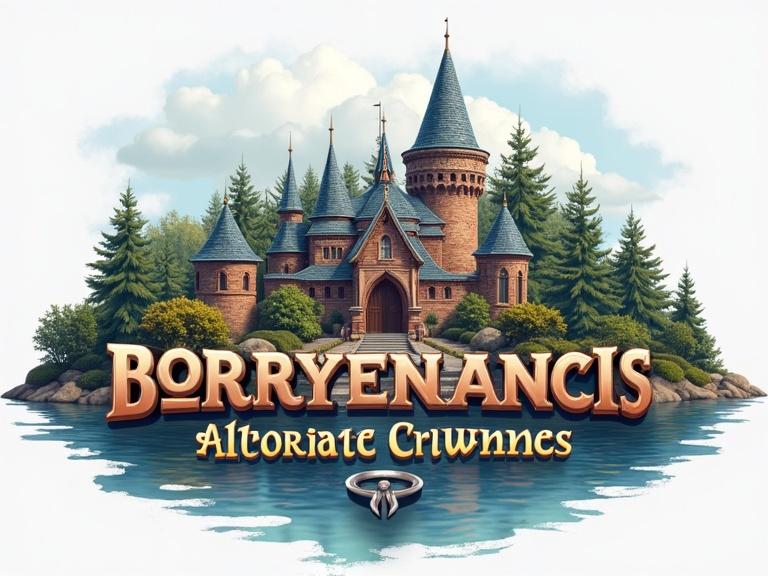 Design a silver logo for a theme park maintenance company. The logo includes a stylized castle and nature elements. The company name, Borryenancis, is prominently displayed. The overall feel is whimsical and professional.