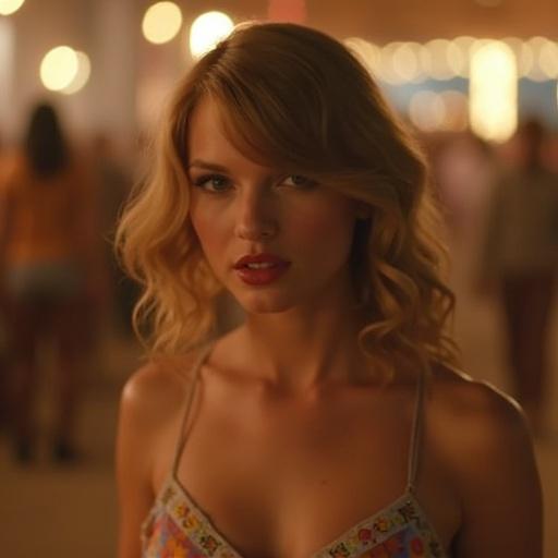 A close-up portrait of a young woman with wavy hair. The background is slightly blurred with soft warm lighting. The image conveys a romantic and youthful atmosphere, reminiscent of a music video aesthetic.