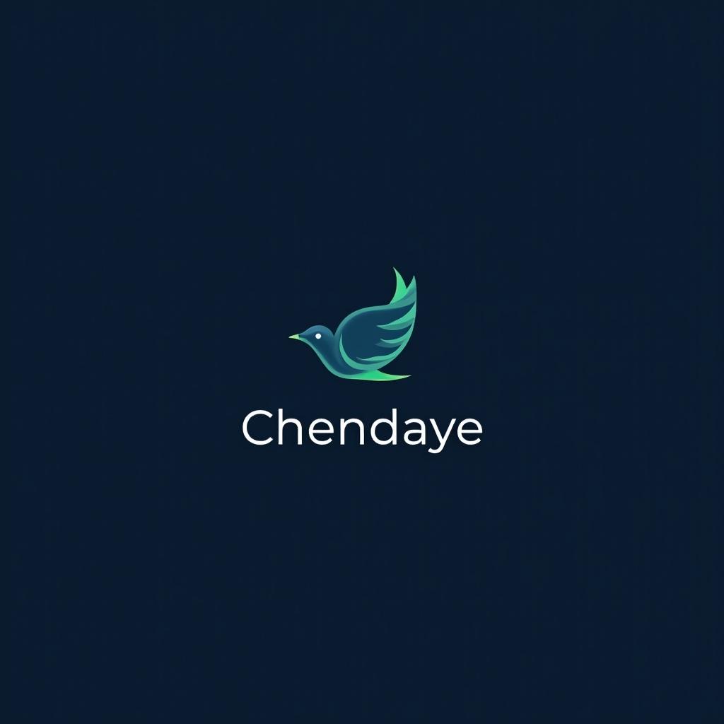 Minimalist logo features a stylized dark blue bird with a green accent on a navy blue background. The design is modern and elegant. Below the bird, the word 'Chendaye' is in a clean font. The overall look is inviting and suitable for brand identity. Appeals to tech-savvy audiences and startups.