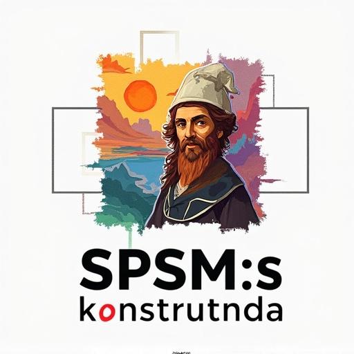 Create a logo for an art round. Incorporate famous artworks in the logo. The text should say SPSM:s konstrunda. The background has vibrant colors and artistic elements.