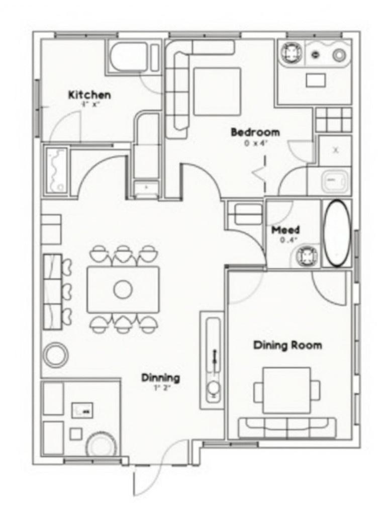 Floor plan of a two bedroom apartment. Area of 100m2. Includes main entrance. Features dining room, two bedrooms, two bathrooms, kitchen, and dining area. Clearly shows room dimensions.