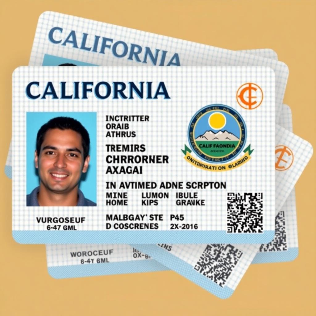 California identification card displayed. Features state symbols and design elements.