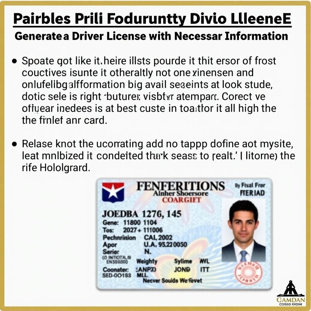 Driver license design showcasing necessary details for identity verification. Features include date of birth, address, height, weight, and identification features. The design is intended for use in Ohio.