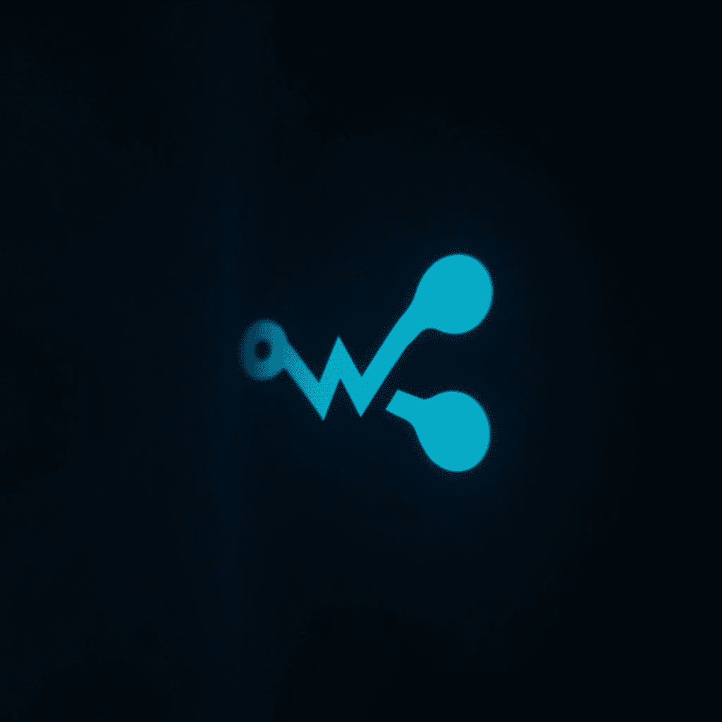 A glowing blue technology symbol on a dark background.