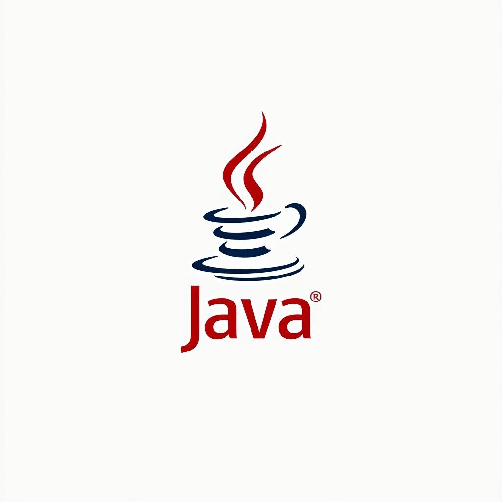 Logo of Java programming language featuring a stylized coffee cup and steam. Colors used are red and blue. Simple and modern design.