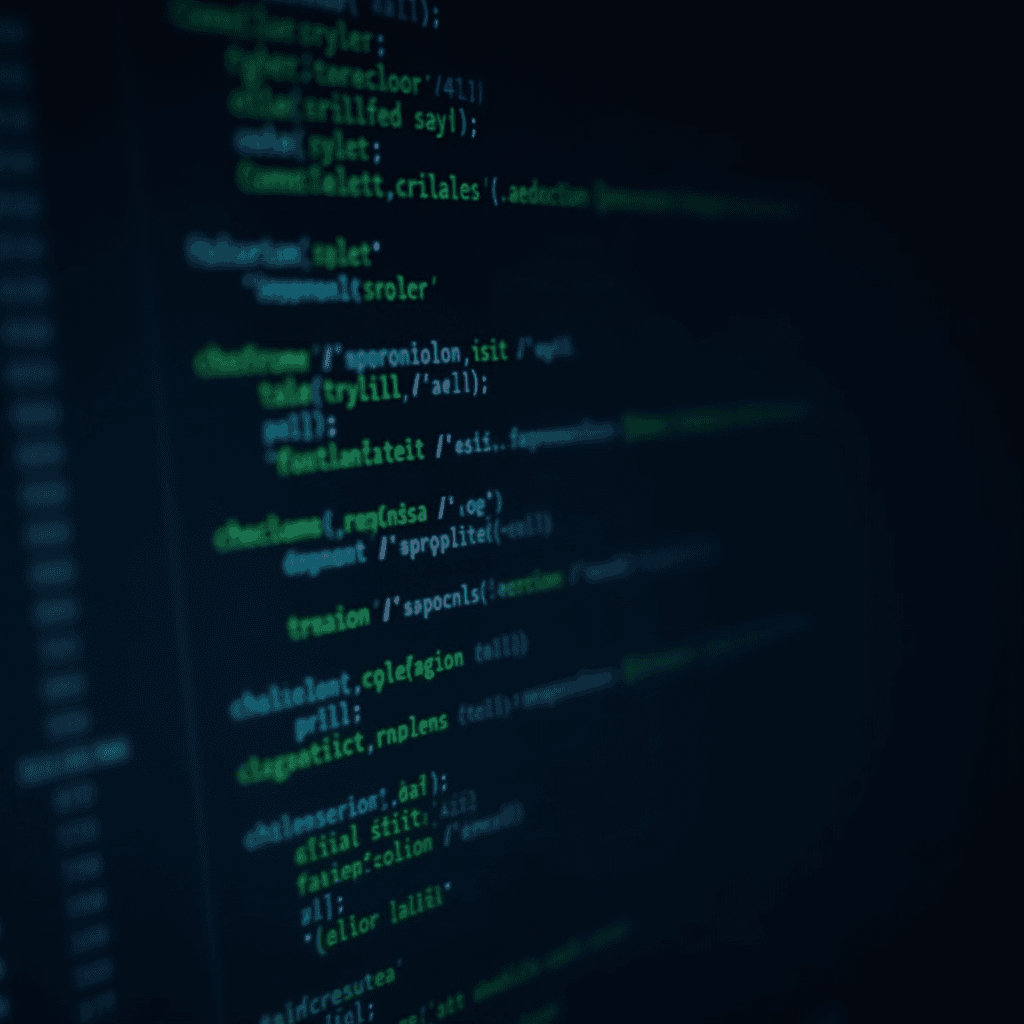 A close-up of a computer screen displaying colorful lines of code on a dark background, representing software development.