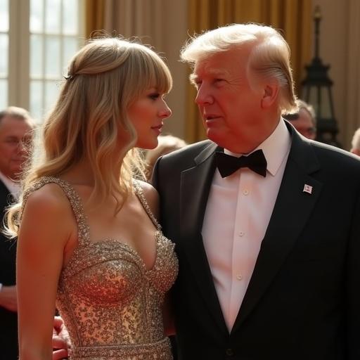 Celebrity couple interaction at a formal event featuring Taylor Swift and Donald Trump.