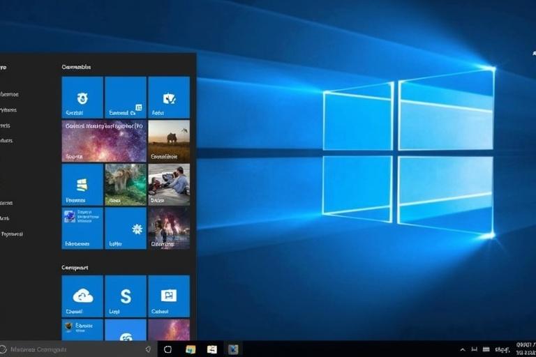Screenshot showing Windows 10 interface. Display of the Start menu with various tiles. Bright and clear view of the desktop with blue background. The image highlights the user-friendly aspect of Windows 10.