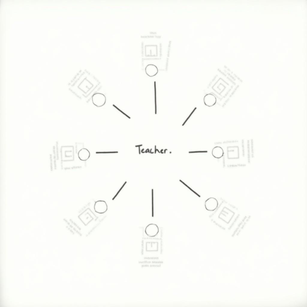 Flow diagram displaying the steps in the teaching process. Central focus on 'Teachers' input.' Surrounding the center are steps like diagnosis of students' needs, objective formulation, selecting content, organizing content, selecting learning activities, organizing learning activities, and evaluation.