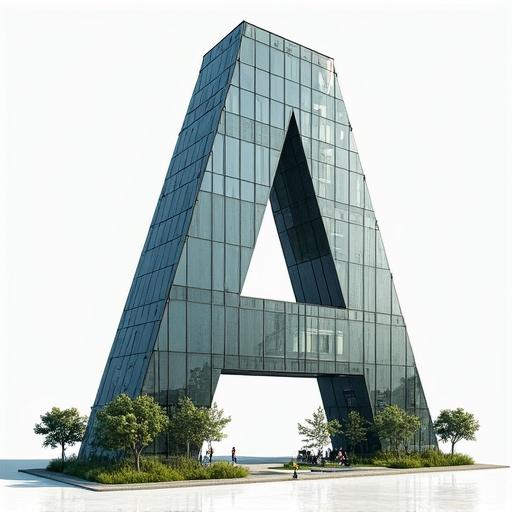 Building designed in the shape of the letter A. Structure has large glass surfaces and greenery around.