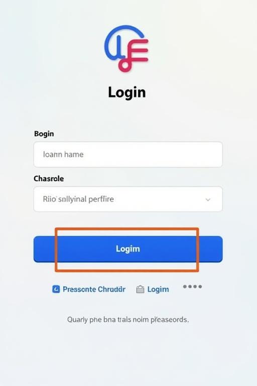 Login page depicting user input fields for username and password. Features a prominent blue login button. Minimalistic design with a clean layout. Placed at the center of the screen.