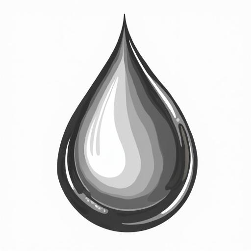 Stylized water droplet features smooth curves. Black and white illustration with recognized liquid shape. Droplet fills most of the frame showcasing purity. Natural element symbolism is emphasized.