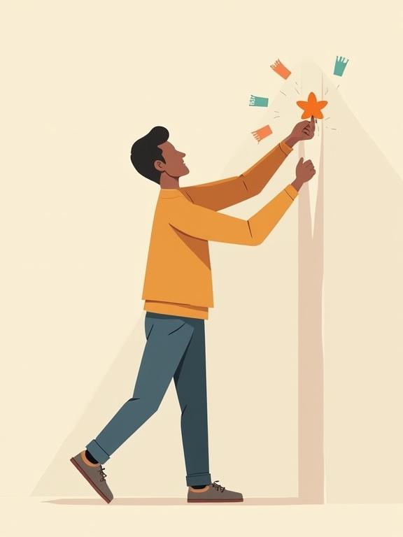 Illustration of a male adult throwing a toy at the wall. Simple shapes and muted colors. Faceless human character with exaggerated features. Clean and playful style.