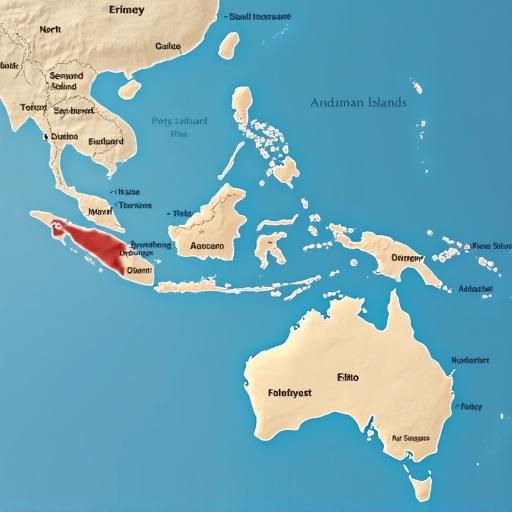 Map depicts North Sentinel Island's location. Red highlight indicates danger. Surrounding islands marked. 