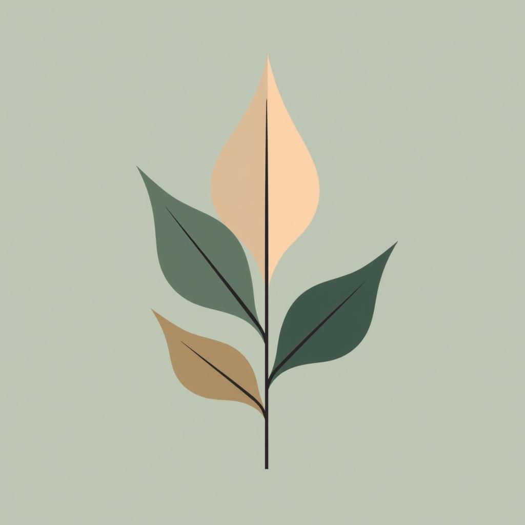 Minimal design featuring stylized leaf shapes in soft, muted colors. Emphasizes a clean and simple aesthetic.