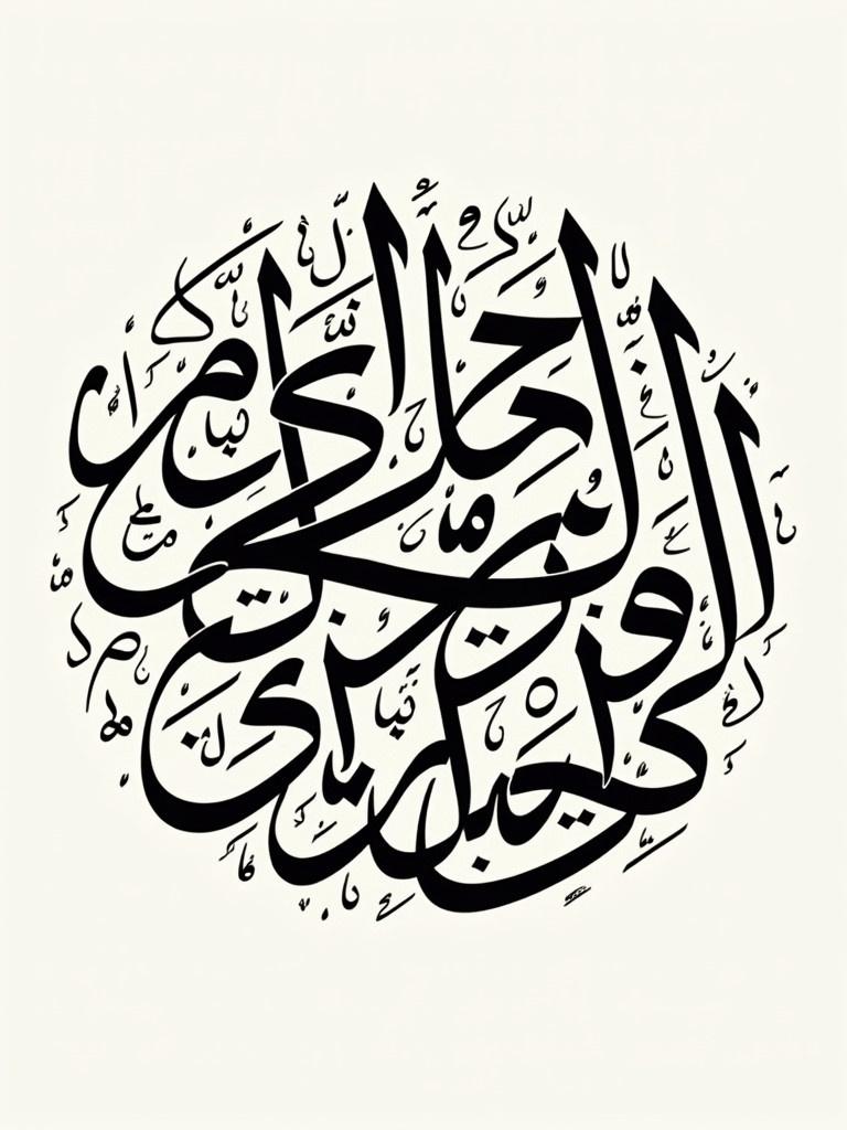 Circular design featuring Arabic calligraphy. Names بللبللد are intricately arranged. The elegance of the script is highlighted. Art showcases traditional Arabic calligraphy.