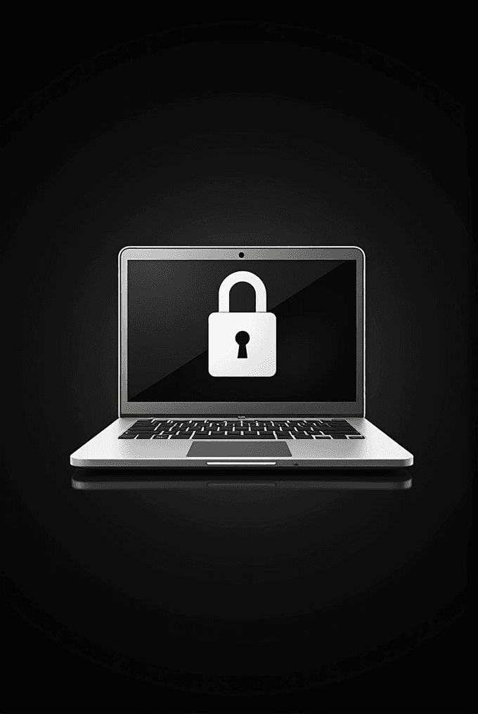 A laptop displays a lock icon on its screen, symbolizing security or privacy protection.