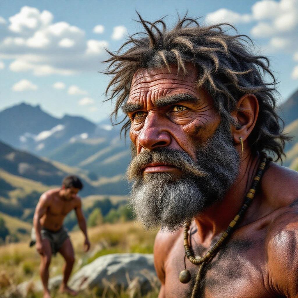 Realistic depiction of Homo Heidelbergensis in natural surroundings