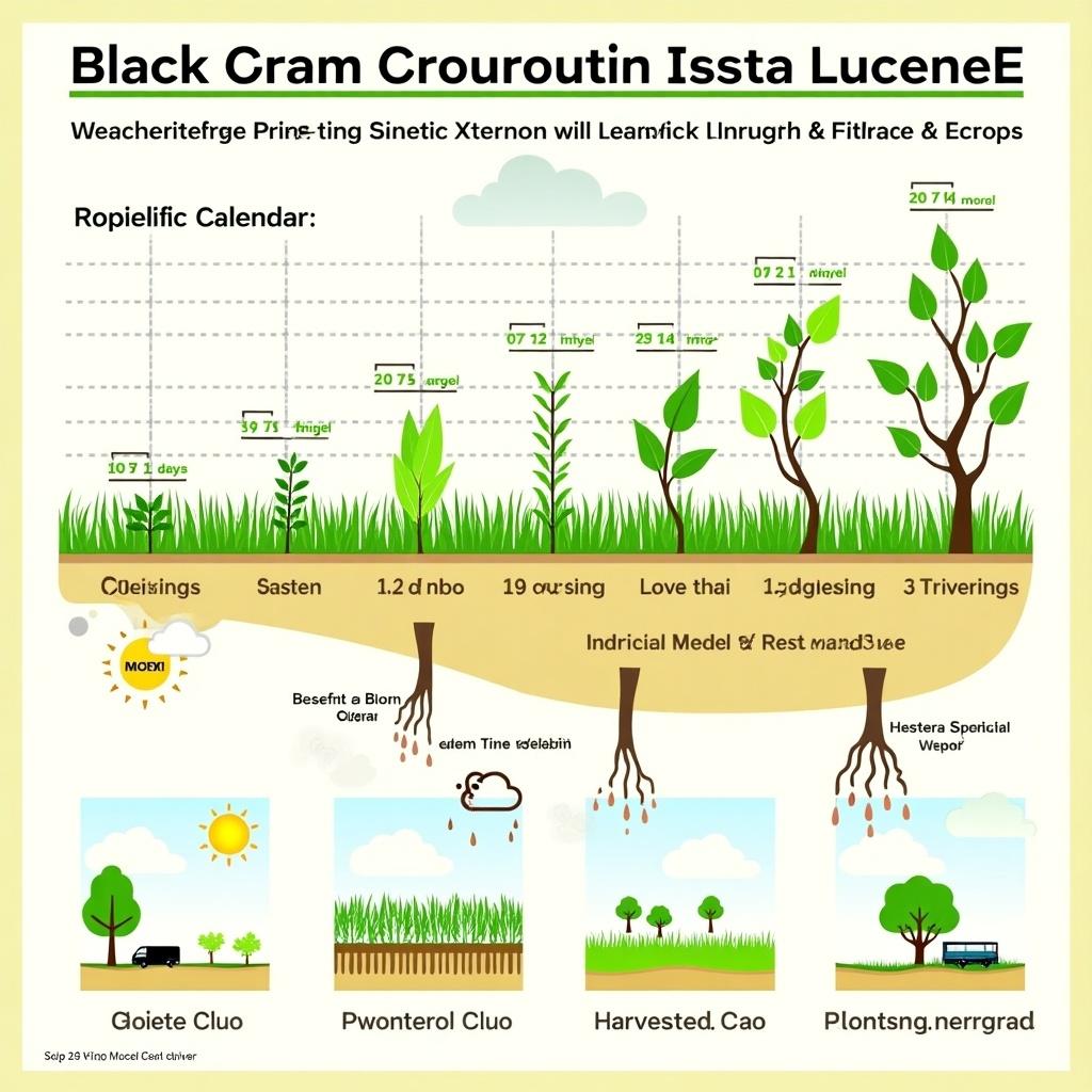 Infographic showing weather calendar for black gram crop growth. Displays different growth stages and corresponding weather conditions. Useful for farmers and agricultural educators.