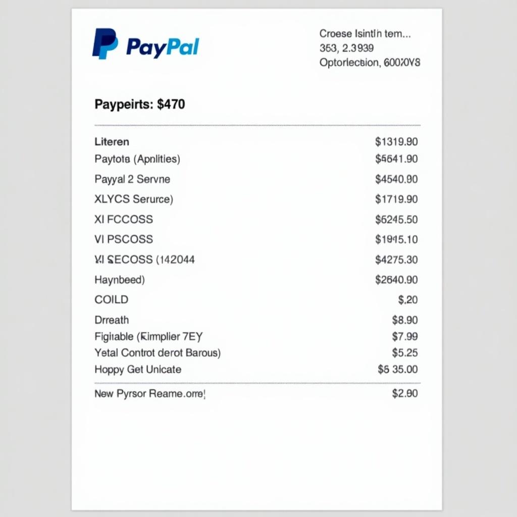 Image displays a PayPal payment receipt. Receipt showcases various services and amounts. PayPal logo is visible at the top. Contact information is included for transparency. The design is clean and professional, typical of digital receipts.