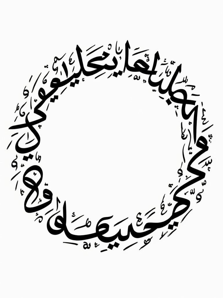 Circular arrangement of handwritten Arabic calligraphy. Text includes 'حفظكم الله يا أسود الجمعية'. Artwork fills entire space.