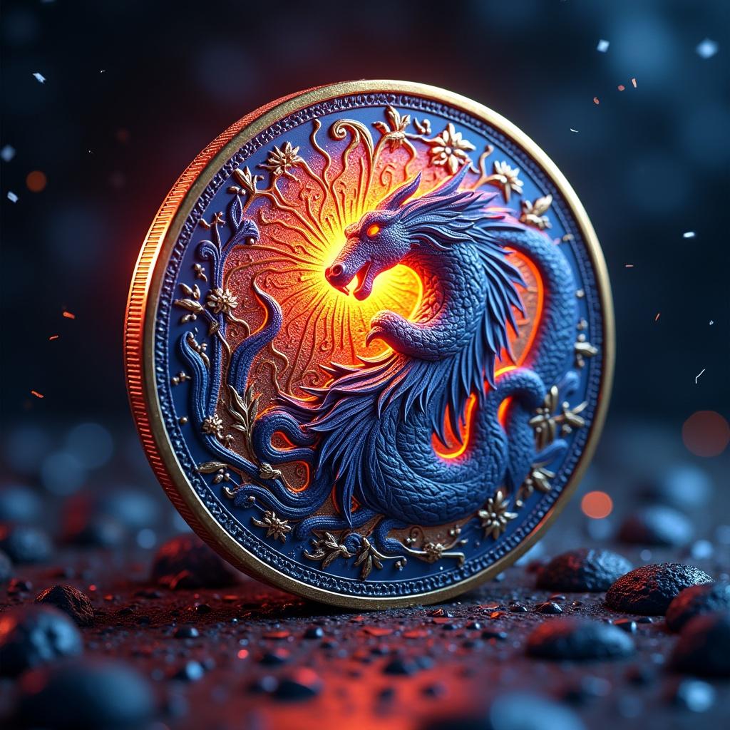 Imaginative depiction of fictional memecoin. Coin features vibrant colors and striking designs inspired by Solana blockchain. Highlights potential for $1 million market cap. Engaging graphics promote memecoin community spirit.