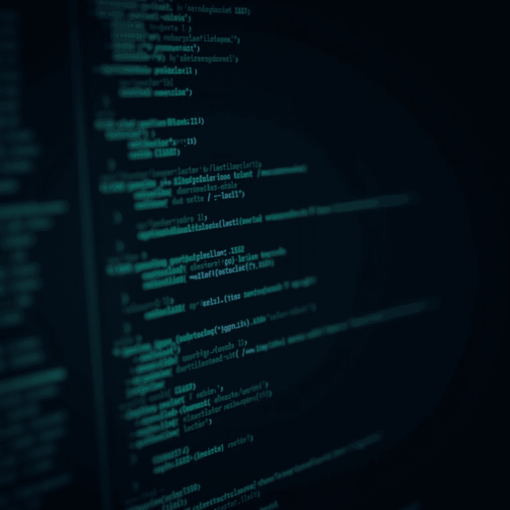 A close-up view of colorful code on a dark computer screen.